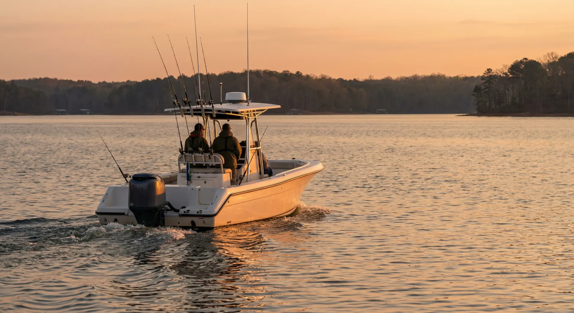 Guided fishing charter boat cruising on Lake Lanier
