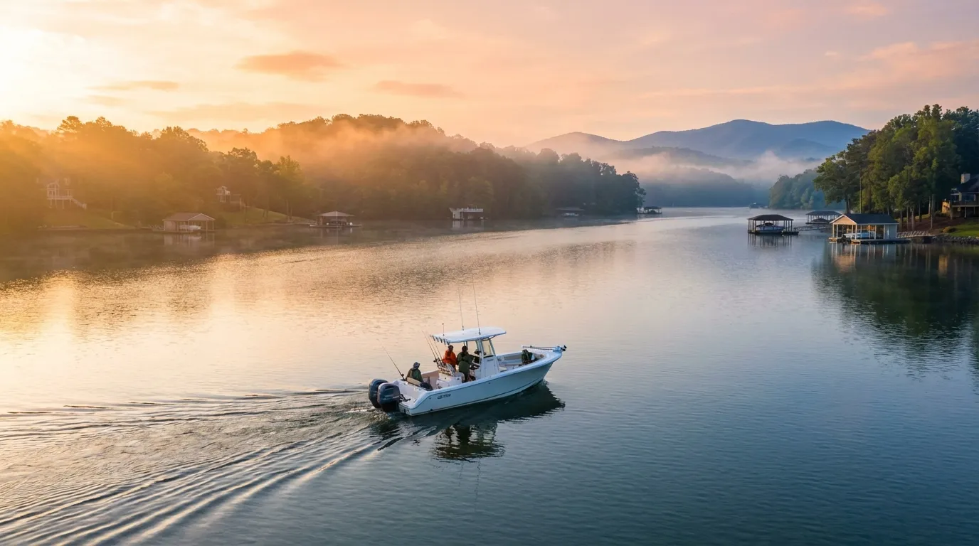 Lake Lanier guide boat set up for a North Georgia striper fishing trip